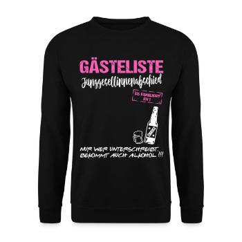 Gästeliste Junggesellinnenabschied Gästebuch - Unisex Pullover - Schwarz - Vorne - Alina (178cm) & Michal (187cm)