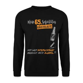 Gästeliste Gästebuch 65 Jahre Alter Birthday - Unisex Pullover - Schwarz - Vorne - Alina (178cm) & Michal (187cm)