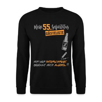 Gästeliste Gästebuch 55 Jahre Alter Birthday - Unisex Pullover - Schwarz - Vorne - Alina (178cm) & Michal (187cm)