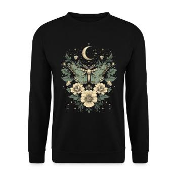 Goblincore Motte Schmetterling Mond Cottagecore - Unisex Pullover - Schwarz - Vorne - Alina (178cm) & Michal (187cm)