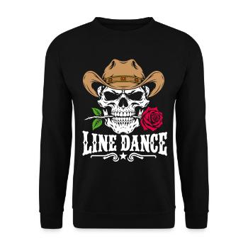 Line Dance Skull mit Cowboyhut und Rose - Unisex Pullover - Schwarz - Vorne - Alina (178cm) & Michal (187cm)