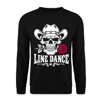 Line Dance Skull mit Cowboyhut und Rose - Unisex Pullover - Schwarz - Vorne - Alina (178cm) & Michal (187cm)
