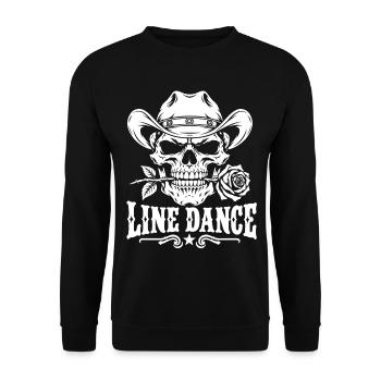 Line Dance Skull mit Cowboyhut und Rose - Unisex Pullover - Schwarz - Vorne - Alina (178cm) & Michal (187cm)
