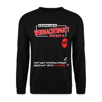 Weihnachten 2027 Party Gästeliste XMAS Feier Fete - Unisex Pullover - Schwarz - Vorne - Alina (178cm) & Michal (187cm)