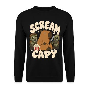 Capybara mit Zombies – Scream Capy - Unisex Pullover - Schwarz - Vorne - Alina (178cm) & Michal (187cm)