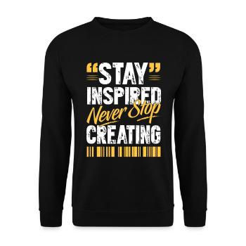 Bleib inspiriert, hör niemals auf zu kreieren - Unisex Pullover - Schwarz - Vorne - Alina (178cm) & Michal (187cm)