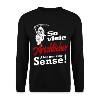 Aber nur eine Sense Sensenmann Arschlöcher Sprüche - Unisex Pullover - Schwarz - Vorne - Alina (178cm) & Michal (187cm)