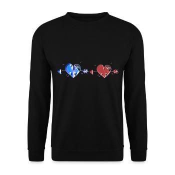 herz herzen blaue rot pfeil - Unisex Pullover - Schwarz - Vorne - Alina (178cm) & Michal (187cm)