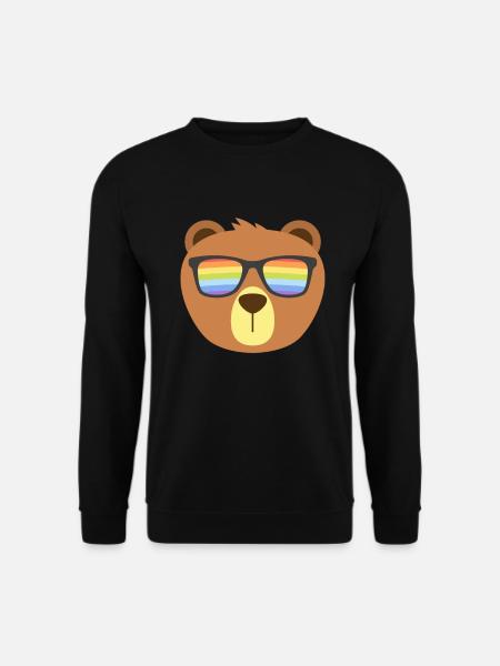 Gay Bear Wearing Bear Pride Lgbtq Flag Sunglasses - Unisex Sweatshirt - black