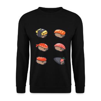 Süße Sushi Mops lustig - Unisex Pullover - Schwarz - Vorne - Alina (178cm) & Michal (187cm)