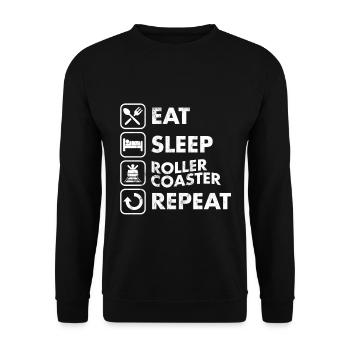 Eat Sleep Roller Coasters Wiederholen Sie das Thema Unterhaltung - Unisex Pullover - Schwarz - Vorne - Alina (178cm) & Michal (187cm)