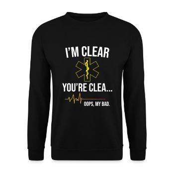 Emt Ems - Ich bin mir sicher, dass du Cle bist ... Ups, mein Schlechtes - Unisex Pullover - Schwarz - Vorne - Alina (178cm) & Michal (187cm)