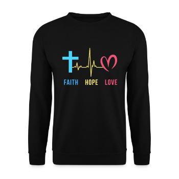 Glaube Hoffnung Liebe Christian Herzschlag - Unisex Pullover - Schwarz - Vorne - Alina (178cm) & Michal (187cm)