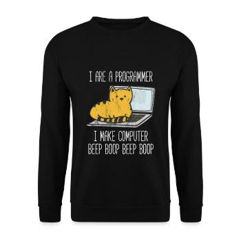 Ich bin Programmierer Ich mache Computer Beep Boop - Unisex Pullover - Schwarz - Vorne - Alina (178cm) & Michal (187cm)