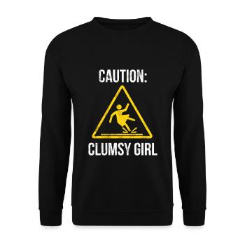Vorsicht ungeschicktes Mädchen lustig für unfallanfällige Mädchen - Unisex Pullover - Schwarz - Vorne - Alina (178cm) & Michal (187cm)