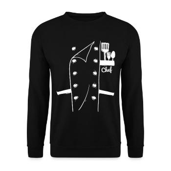 Chef Faux Uniform Lustige Koch Robe Jacke - Unisex Pullover - Schwarz - Vorne - Alina (178cm) & Michal (187cm)