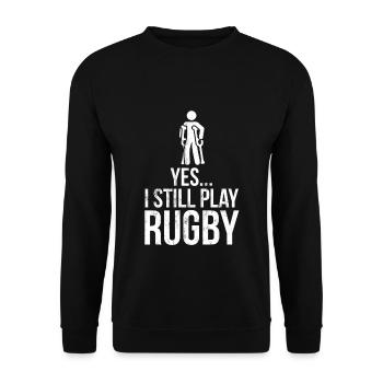 Lustiges Rugby Ja, ich spiele immer noch Rugby - Unisex Pullover - Schwarz - Vorne - Alina (178cm) & Michal (187cm)