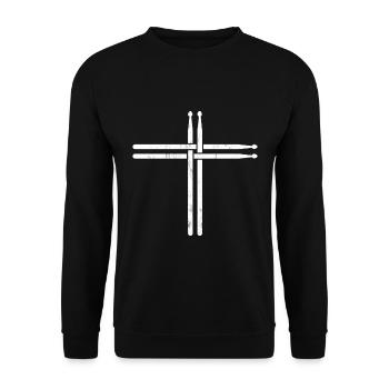 Christian Drum Stick Cross Lustiger Schlagzeuger - Unisex Pullover - Schwarz - Vorne - Alina (178cm) & Michal (187cm)