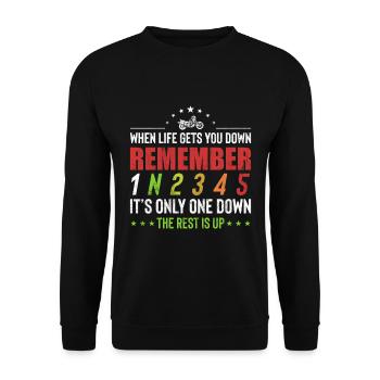 Motorrad Lustige Motorrad-Gangschaltung - Unisex Pullover - Schwarz - Vorne - Alina (178cm) & Michal (187cm)