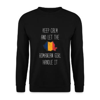 Restez calme, laissez la fille roumaine s'en occuper - Sweat-shirt Unisexe - noir - Devant - Alina (178cm) & Michal (187cm)