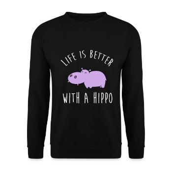 Life Is Better With A Hippo Cute Critter - Unisex Sweatshirt - black - Front - Alina (178cm) & Michal (187cm)
