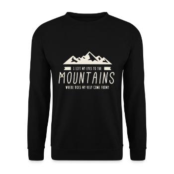 Psalm 121 Berg Christlicher Bibelvers - Unisex Pullover - Schwarz - Vorne - Alina (178cm) & Michal (187cm)