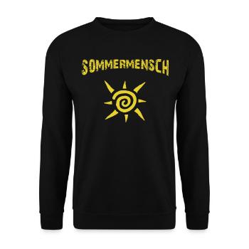 Sommermensch mit Spiral Sonne gelb - Unisex Pullover - Schwarz - Vorne - Alina (178cm) & Michal (187cm)