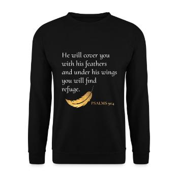 Finden Sie unter seinen Flügeln Zuflucht Psalmen 91: 4 Christian - Unisex Pullover - Schwarz - Vorne - Alina (178cm) & Michal (187cm)