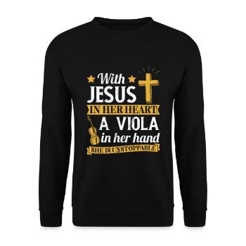 Viola With Jesus In Her Heart Violist Gift - Unisex Sweatshirt - black - Front - Alina (178cm) & Michal (187cm)