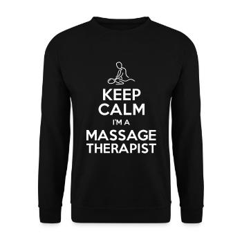 Bleib ruhig Ich bin ein Massagetherapeut - Unisex Pullover - Schwarz - Vorne - Alina (178cm) & Michal (187cm)