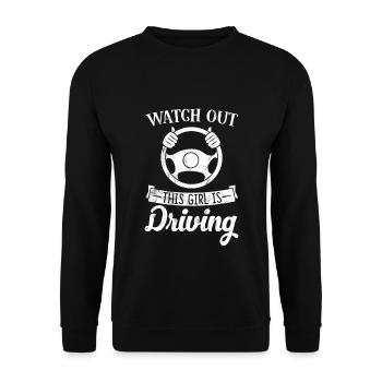 Attention, cette fille conduit drôle pour nouveau - Sweat-shirt Unisexe - noir - Devant - Alina (178cm) & Michal (187cm)