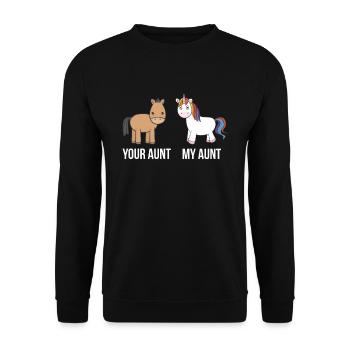 Deine Tante Mein Tante Pferd Einhorn Lustig Für Cool - Unisex Pullover - Schwarz - Vorne - Alina (178cm) & Michal (187cm)