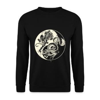 Drache gegen Tiger Tattoo! Yin und Yang Beast Fight - Unisex Pullover - Schwarz - Vorne - Alina (178cm) & Michal (187cm)