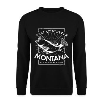 Gallatin River Fliegenfischen - Montana Fliegenfischen - Unisex Pullover - Schwarz - Vorne - Alina (178cm) & Michal (187cm)