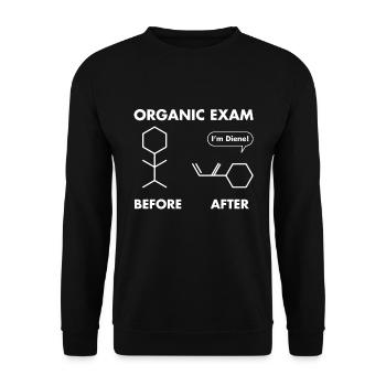Lustige Wortspiele - Vorher Nachher Organische Chemie Prüfung - Unisex Pullover - Schwarz - Vorne - Alina (178cm) & Michal (187cm)