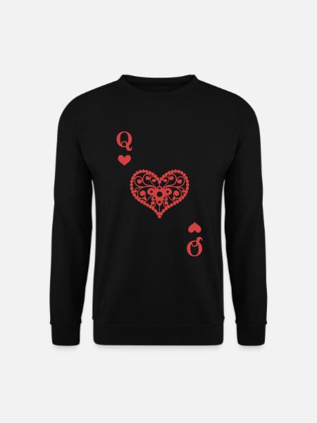 Queen Of Hearts Texas Hold'Em Poker Playing Card - Unisex Sweatshirt - black