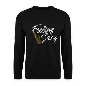 Sich sächsisch fühlen Lustiges Saxaphon - Unisex Pullover - Schwarz - Vorne - Alina (178cm) & Michal (187cm)