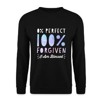 Conception "0% parfait, 100% pardonné - je suis béni" - Sweat-shirt Unisexe - noir - Devant - Alina (178cm) & Michal (187cm)