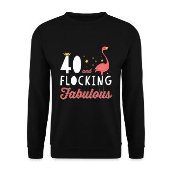 Lustiges Flamingo-Flocking-Design zum 40. Geburtstag - Unisex Pullover - Schwarz - Vorne - Alina (178cm) & Michal (187cm)