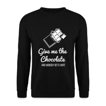 Gib mir die Schokolade und niemand wird verletzt - Unisex Pullover - Schwarz - Vorne - Alina (178cm) & Michal (187cm)