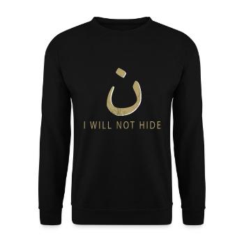Nazarene Christian wird Design nicht verbergen - Arabisch - Unisex Pullover - Schwarz - Vorne - Alina (178cm) & Michal (187cm)