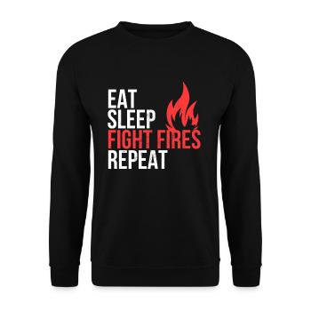 Eat Sleep Fight Fires Repeat - Cadeau pour pompier - Sweat-shirt Unisexe - noir - Devant - Alina (178cm) & Michal (187cm)