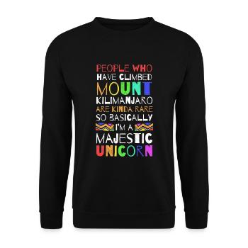 Ich habe den Kilimandscharo bestiegen, also bin ich im Grunde genommen A. - Unisex Pullover - Schwarz - Vorne - Alina (178cm) & Michal (187cm)