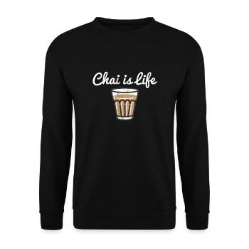 Lustiges Chai Tee Design - Unisex Pullover - Schwarz - Vorne - Alina (178cm) & Michal (187cm)