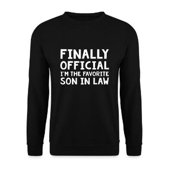 Lieblingssohn in Schwiegervater Neuheit Geschenke Design - Unisex Pullover - Schwarz - Vorne - Alina (178cm) & Michal (187cm)