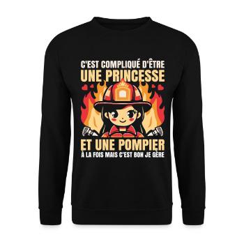 Princess And Fireman Both Funny Female Firefighter - Unisex Sweatshirt - black - Front - Alina (178cm) & Michal (187cm)
