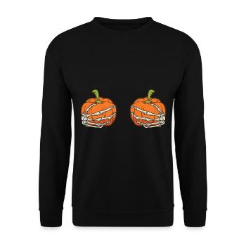 Squelette de citrouille d’Halloween - Sweat-shirt Unisexe - noir - Devant - Alina (178cm) & Michal (187cm)