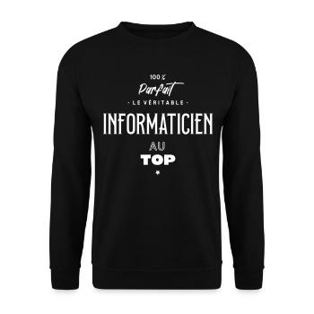 Le véritable informaticien au top - Sweat-shirt Unisexe - noir - Devant - Alina (178cm) & Michal (187cm)