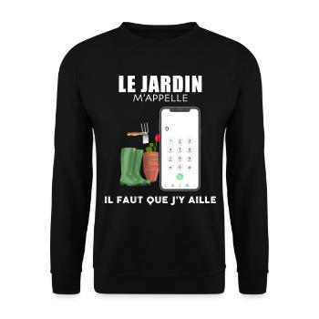 Jardinier jardinière humoour le jardin m'appelle - Sweat-shirt Unisexe - noir - Devant - Alina (178cm) & Michal (187cm)