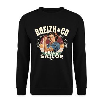 Breizh Hallo Matrose - Unisex Pullover - Schwarz - Vorne - Alina (178cm) & Michal (187cm)